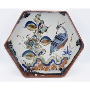 Handcrafted Ken Edwards Studio Hexagon Platter Tonala Mexico Folk Art Pottery